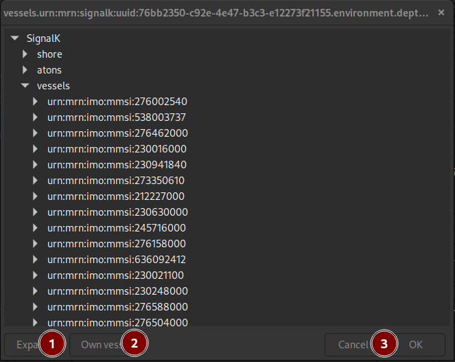 Signal K key selection dialog