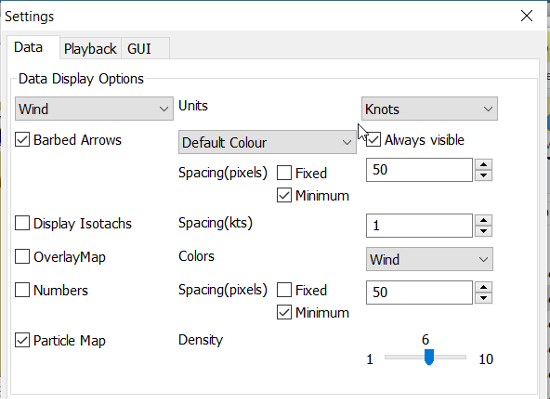 grib settings data wind