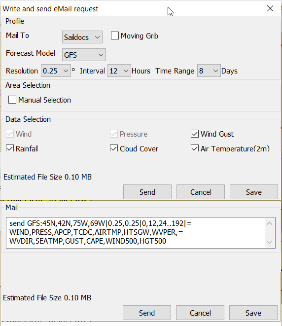 grib settings message saildocs